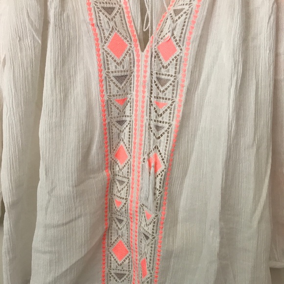 Madewell Boho Tribal White & Neon Embroidered Peasant Blouse Size XS - Picture 3 of 8
